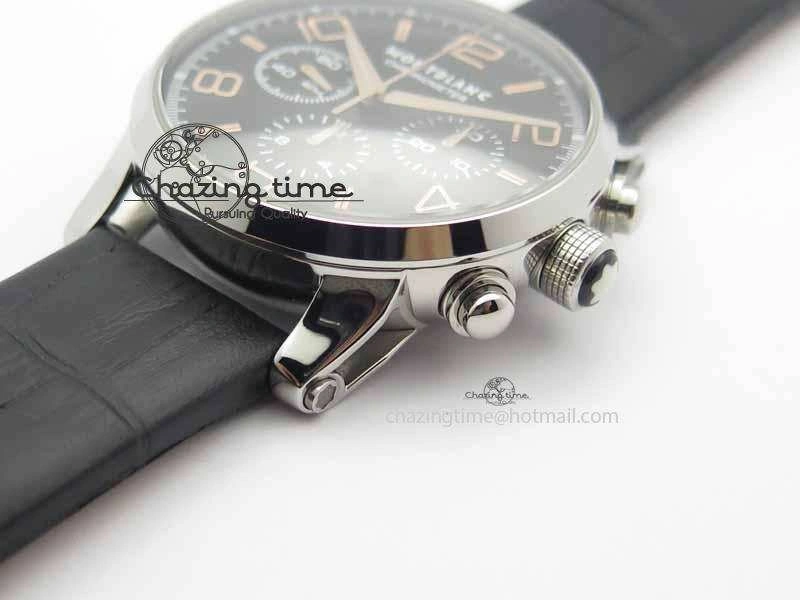 Montblanc Timewalker Chrono SS Black Dial RG Numerals On Leather Strap A SmartChoice 7617