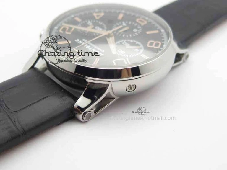 Montblanc Timewalker Chrono SS Black Dial RG Numerals On Leather Strap A SmartChoice 7617