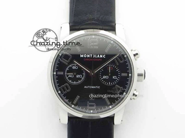 Montblanc Timewalker Chrono SS Black Dial Red 30 Sub Dial On Leather Strap A EasyMatch 7624