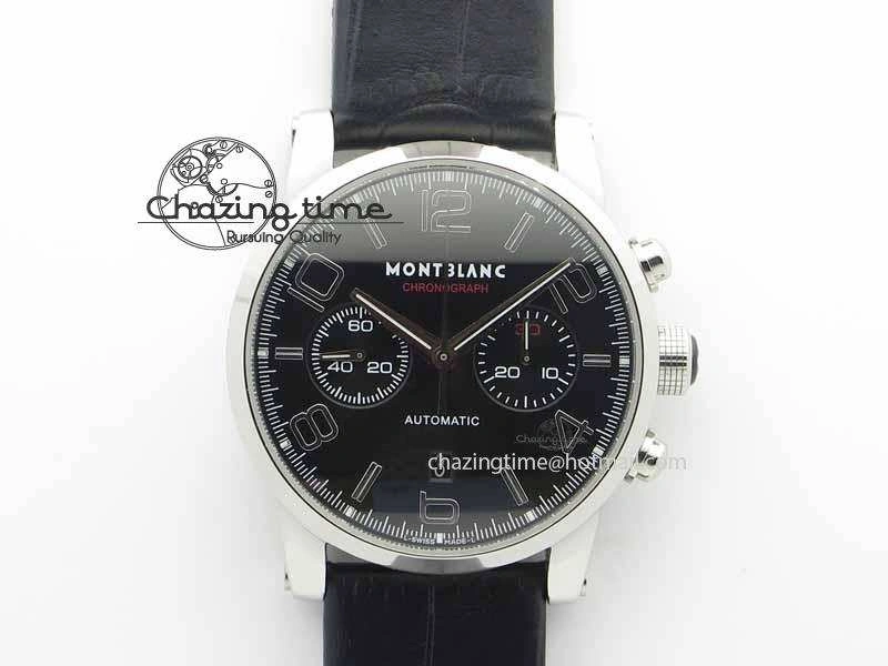 Montblanc Timewalker Chrono SS Black Dial Red 30 Sub Dial On Leather Strap A EasyMatch 7624