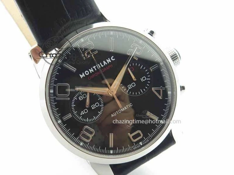 Montblanc Timewalker Chrono SS Black Dial Red 30 Sub Dial On Leather Strap A EasyMatch 7624
