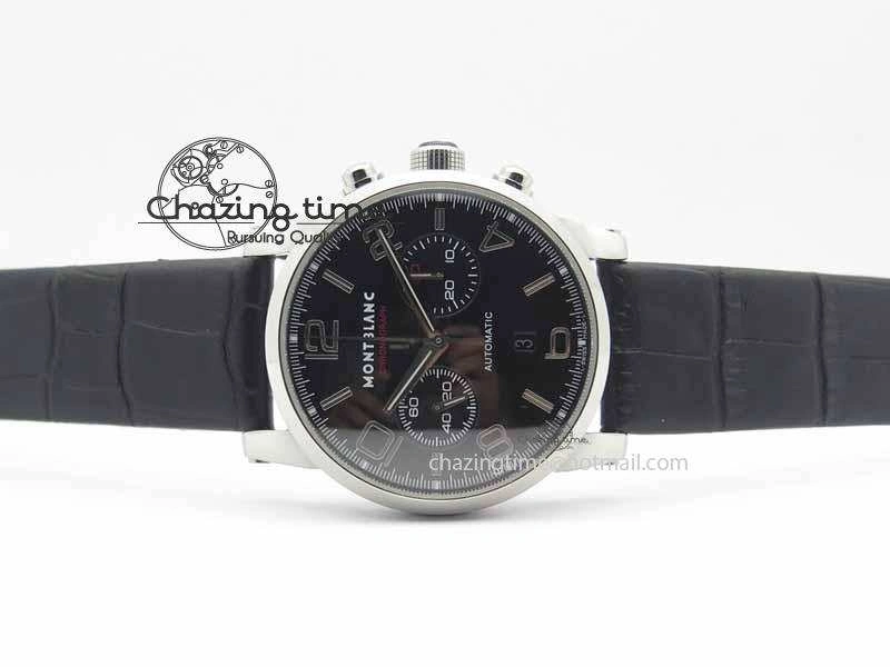 Montblanc Timewalker Chrono SS Black Dial Red 30 Sub Dial On Leather Strap A EasyMatch 7624