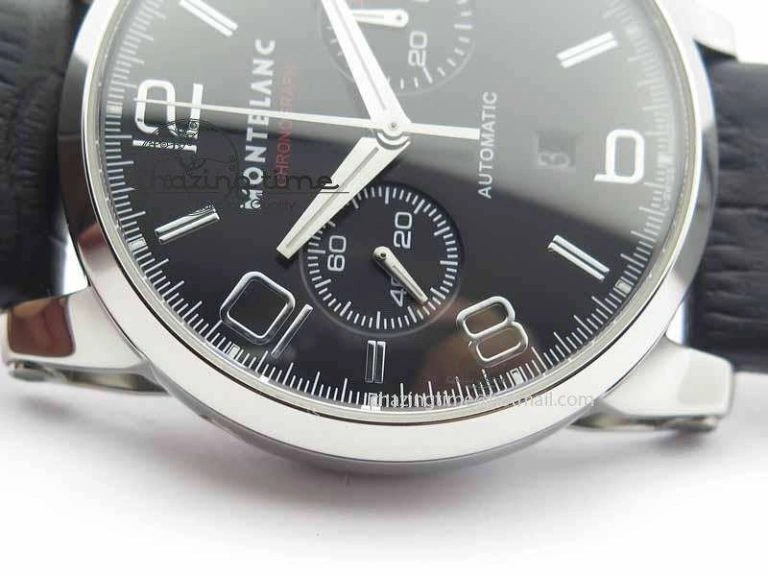 Montblanc Timewalker Chrono SS Black Dial Red 30 Sub Dial On Leather Strap A EasyMatch 7624