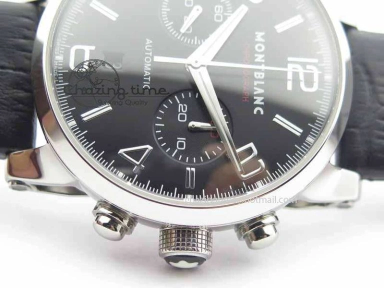 Montblanc Timewalker Chrono SS Black Dial Red 30 Sub Dial On Leather Strap A EasyMatch 7624