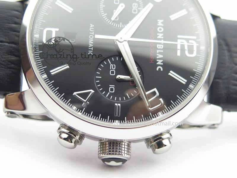 Montblanc Timewalker Chrono SS Black Dial Red 30 Sub Dial On Leather Strap A EasyMatch 7624