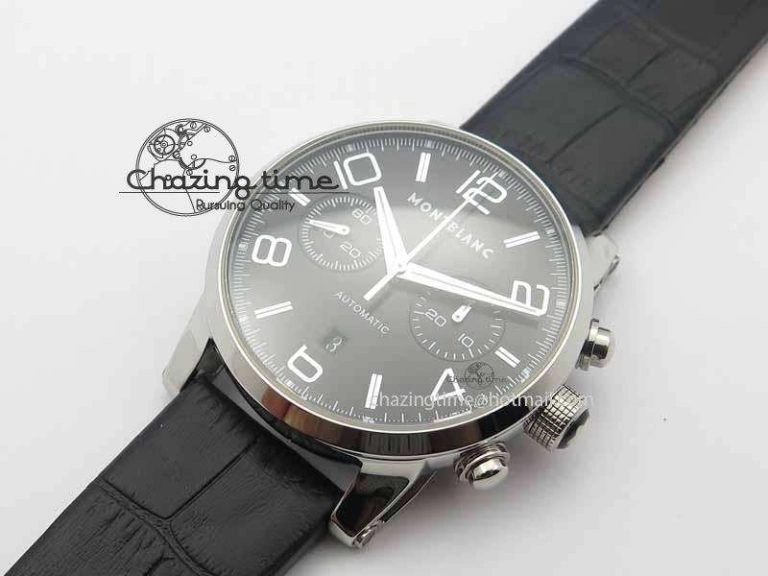 Montblanc Timewalker Chrono SS Black Dial Red 30 Sub Dial On Leather Strap A EasyMatch 7624