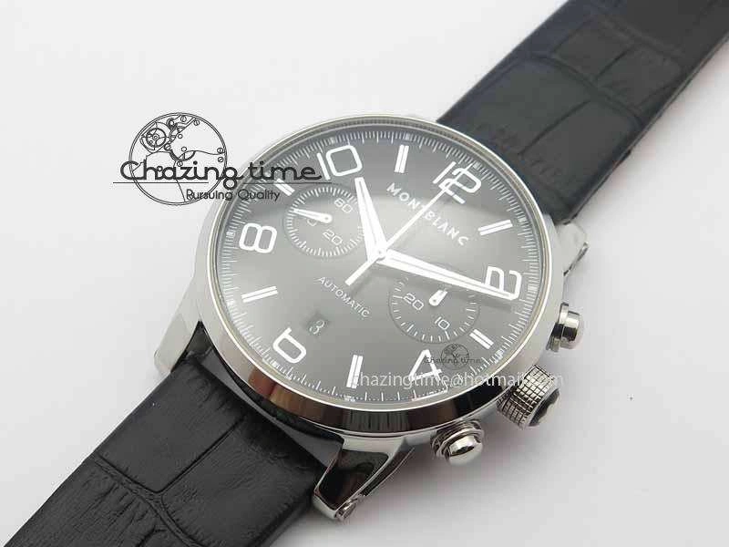 Montblanc Timewalker Chrono SS Black Dial Red 30 Sub Dial On Leather Strap A EasyMatch 7624