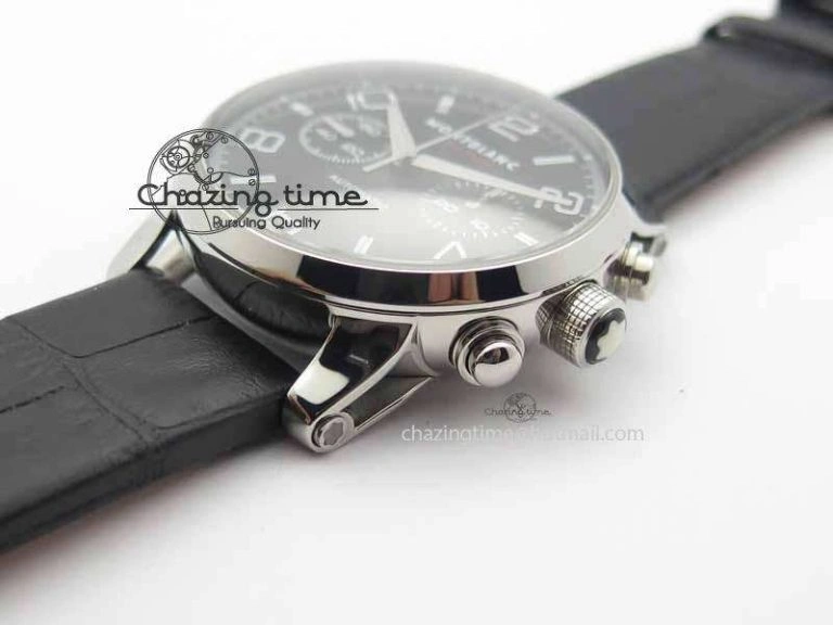Montblanc Timewalker Chrono SS Black Dial Red 30 Sub Dial On Leather Strap A EasyMatch 7624