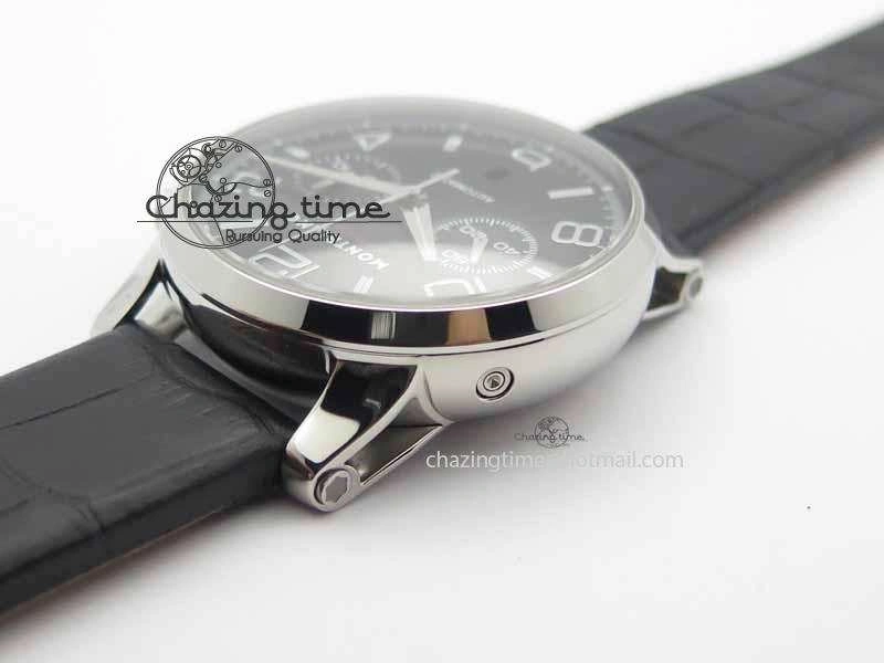 Montblanc Timewalker Chrono SS Black Dial Red 30 Sub Dial On Leather Strap A EasyMatch 7624