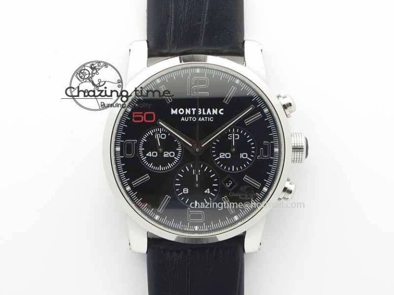 Montblanc Timewalker Chrono SS Black Dial Red 50 On Leather Strap A Original 7619