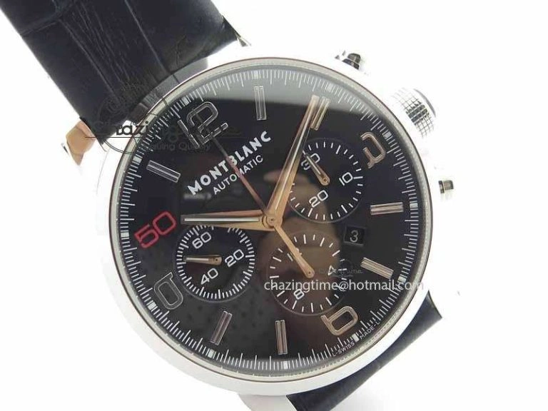 Montblanc Timewalker Chrono SS Black Dial Red 50 On Leather Strap A Original 7619