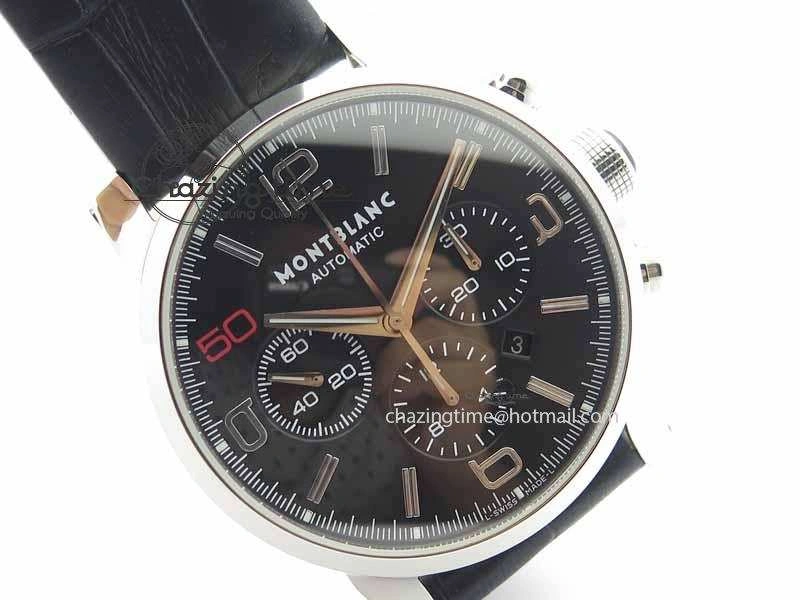 Montblanc Timewalker Chrono SS Black Dial Red 50 On Leather Strap A Original 7619