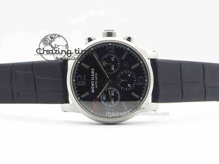 Montblanc Timewalker Chrono SS Black Dial Red 50 On Leather Strap A Original 7619
