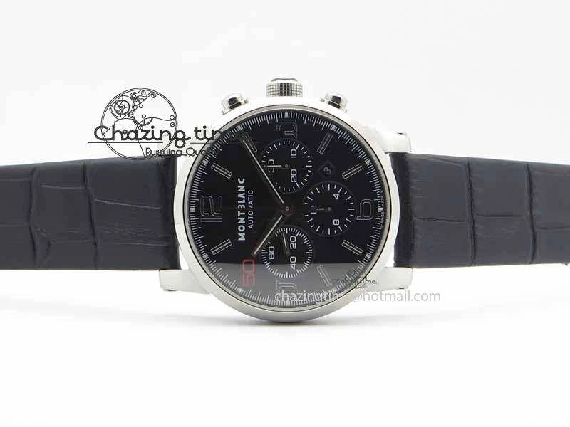 Montblanc Timewalker Chrono SS Black Dial Red 50 On Leather Strap A Original 7619