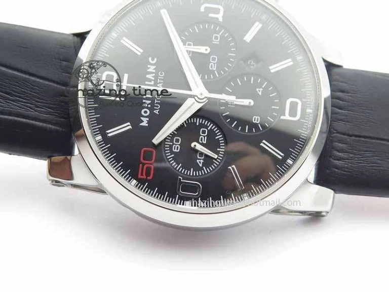 Montblanc Timewalker Chrono SS Black Dial Red 50 On Leather Strap A Original 7619