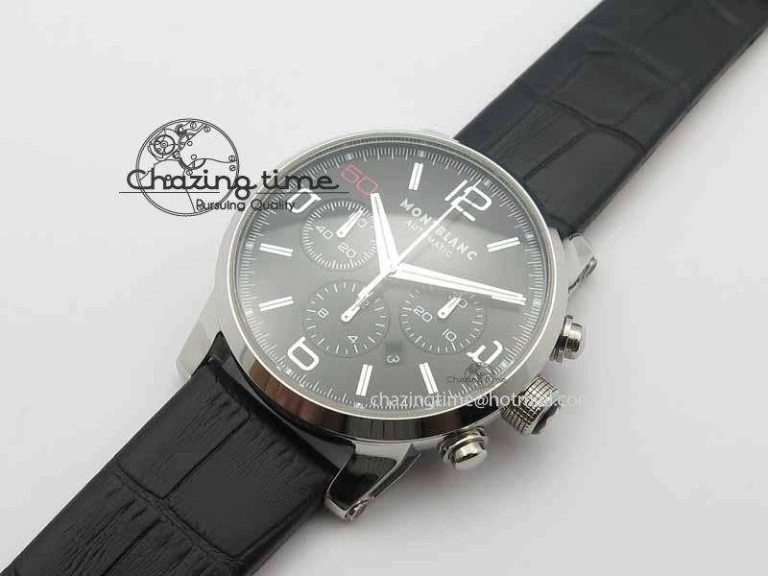 Montblanc Timewalker Chrono SS Black Dial Red 50 On Leather Strap A Original 7619