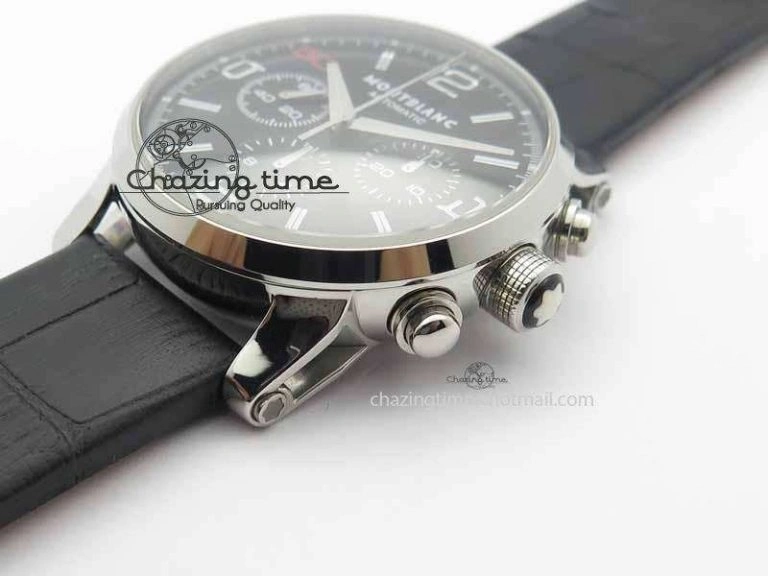 Montblanc Timewalker Chrono SS Black Dial Red 50 On Leather Strap A Original 7619