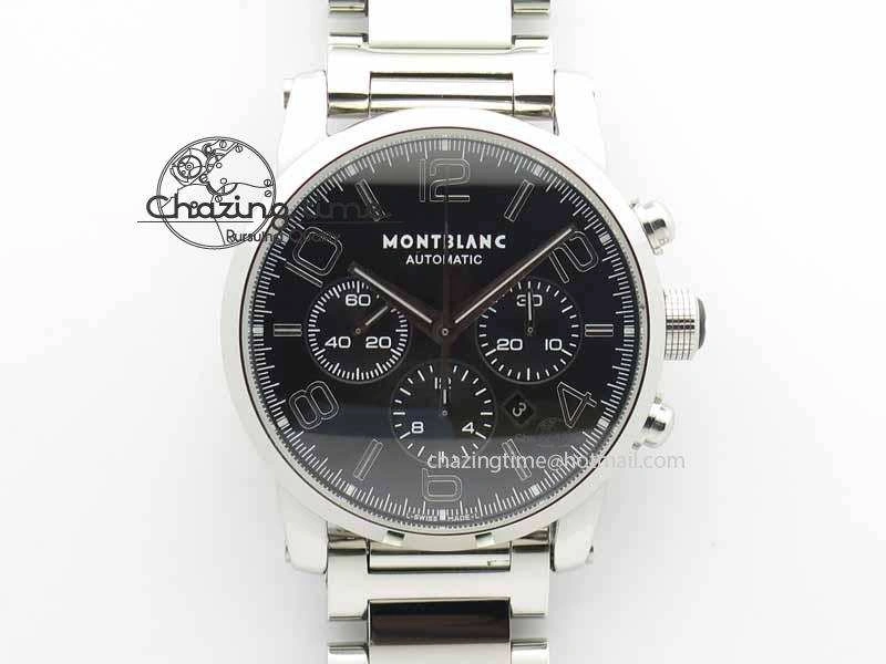 QuickDry Montblanc Timewalker Chrono SS Black Dial Silver Numerals On SS Bracelet A 7613