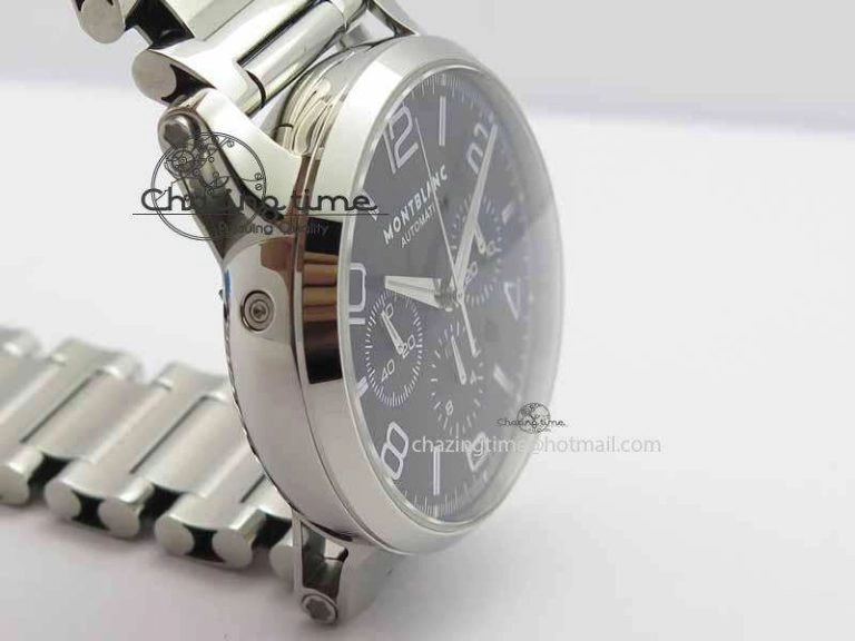 QuickDry Montblanc Timewalker Chrono SS Black Dial Silver Numerals On SS Bracelet A 7613