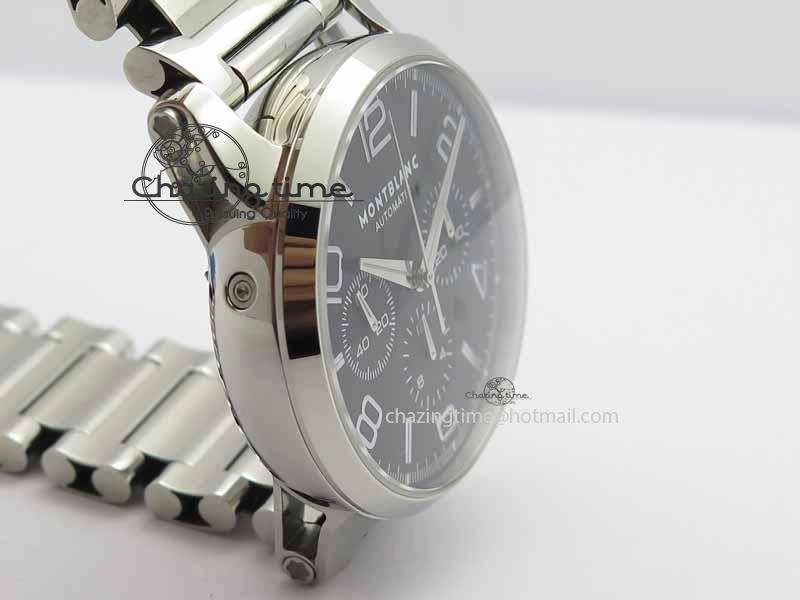 QuickDry Montblanc Timewalker Chrono SS Black Dial Silver Numerals On SS Bracelet A 7613