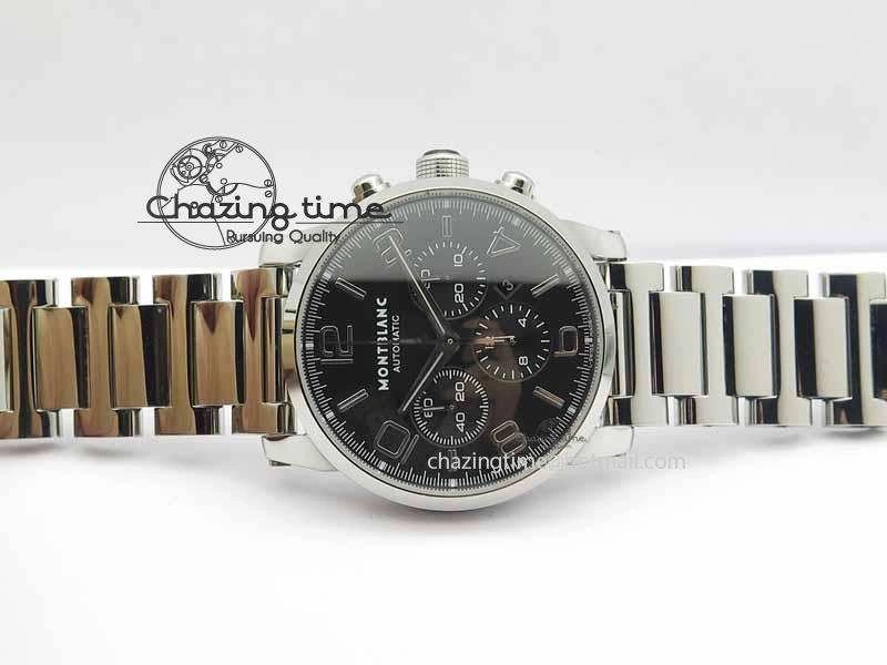 QuickDry Montblanc Timewalker Chrono SS Black Dial Silver Numerals On SS Bracelet A 7613