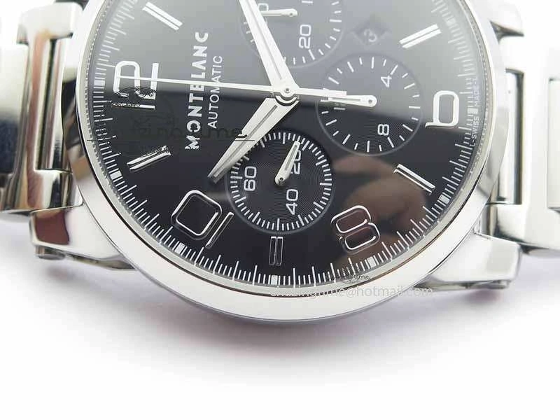 QuickDry Montblanc Timewalker Chrono SS Black Dial Silver Numerals On SS Bracelet A 7613
