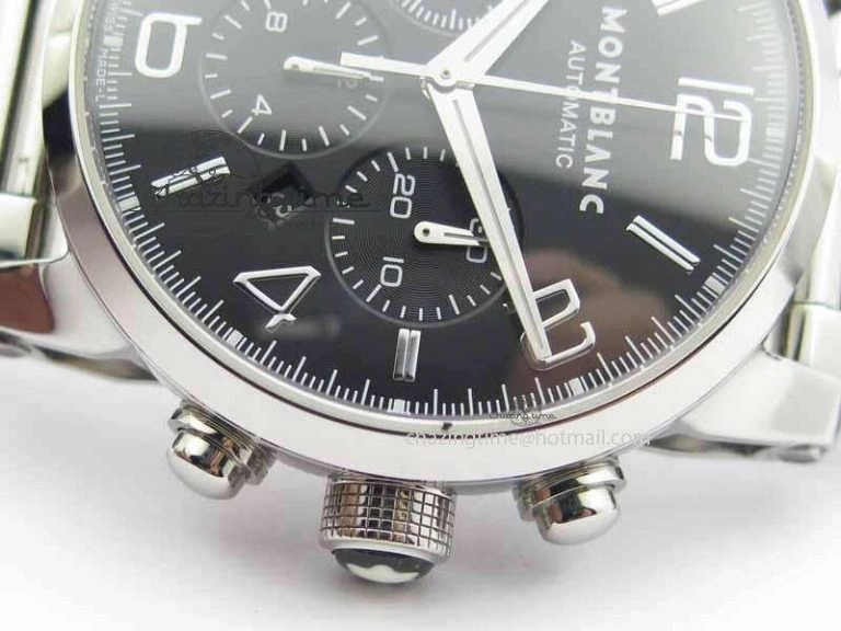 QuickDry Montblanc Timewalker Chrono SS Black Dial Silver Numerals On SS Bracelet A 7613