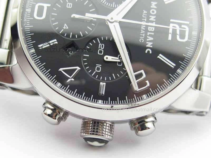 QuickDry Montblanc Timewalker Chrono SS Black Dial Silver Numerals On SS Bracelet A 7613