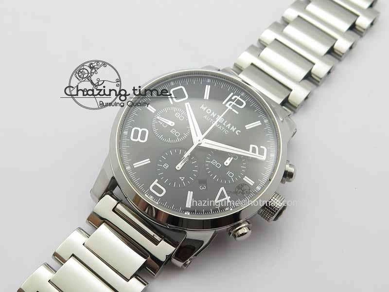 QuickDry Montblanc Timewalker Chrono SS Black Dial Silver Numerals On SS Bracelet A 7613