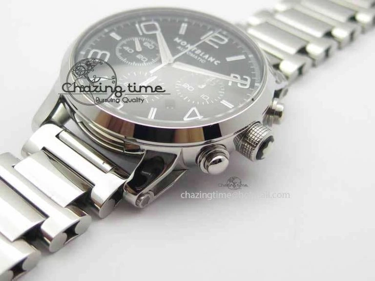 QuickDry Montblanc Timewalker Chrono SS Black Dial Silver Numerals On SS Bracelet A 7613