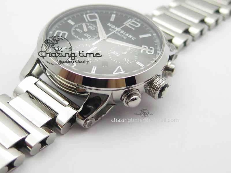 QuickDry Montblanc Timewalker Chrono SS Black Dial Silver Numerals On SS Bracelet A 7613