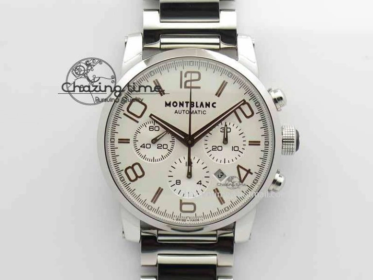 Montblanc Timewalker Chrono SS White Dial RG Numerals On Leather Strap A ZipUp 7621