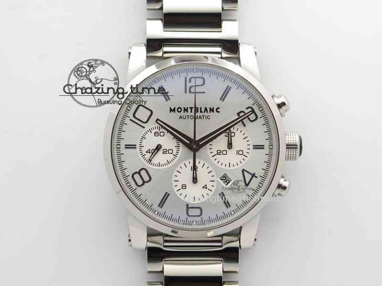 Montblanc Timewalker Chrono SS White Dial RG Numerals On Leather Strap A ZipUp 7621