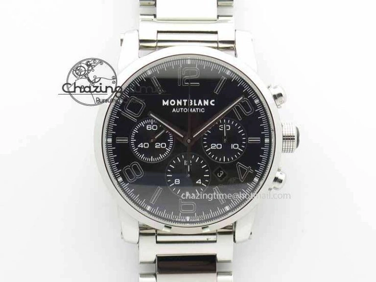 Montblanc Timewalker Chrono SS White Dial RG Numerals On Leather Strap A ZipUp 7621