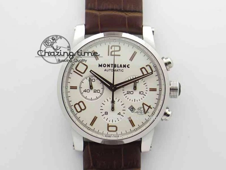 Montblanc Timewalker Chrono SS White Dial RG Numerals On Leather Strap A ZipUp 7621