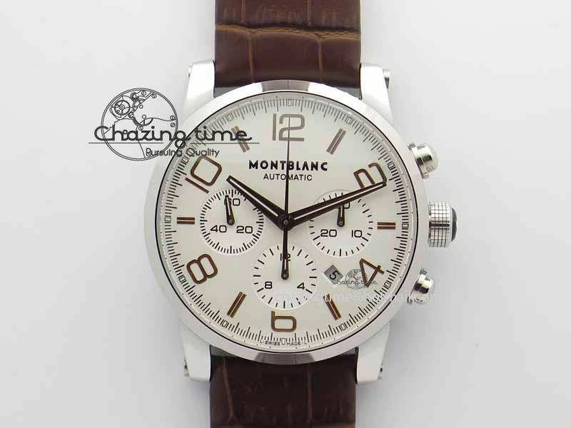 Montblanc Timewalker Chrono SS White Dial RG Numerals On Leather Strap A ZipUp 7621