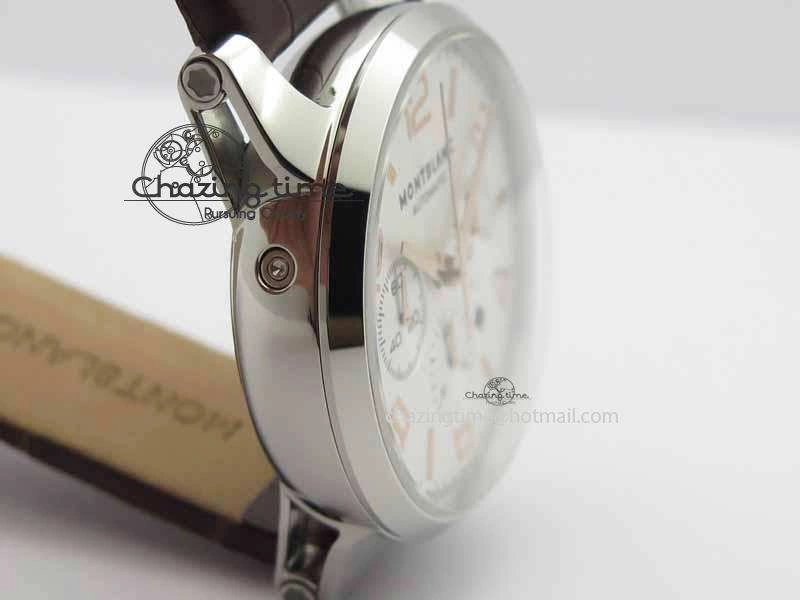 Montblanc Timewalker Chrono SS White Dial RG Numerals On Leather Strap A ZipUp 7621