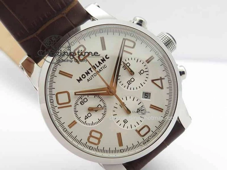 Montblanc Timewalker Chrono SS White Dial RG Numerals On Leather Strap A ZipUp 7621