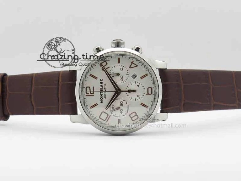 Montblanc Timewalker Chrono SS White Dial RG Numerals On Leather Strap A ZipUp 7621