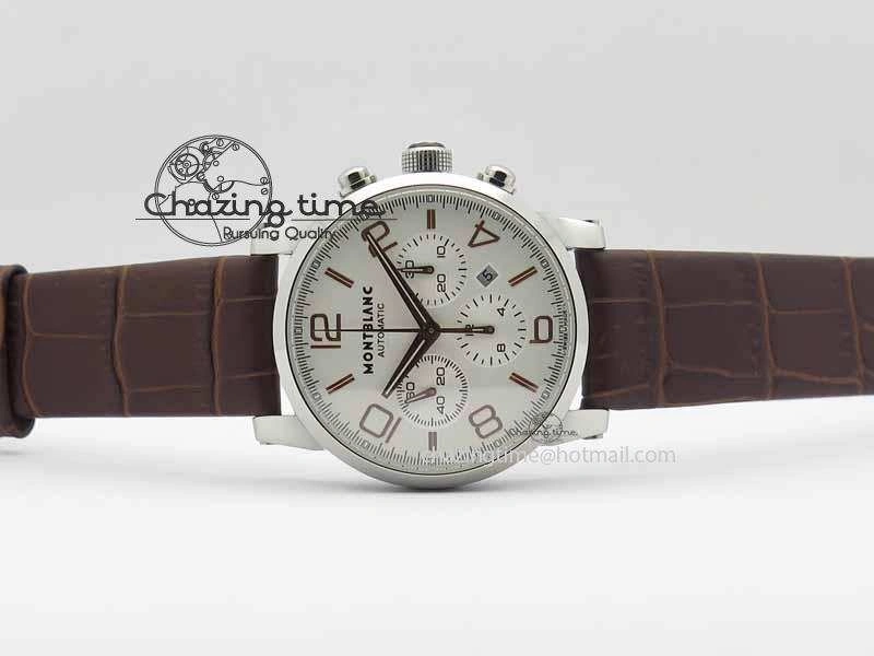 Montblanc Timewalker Chrono SS White Dial RG Numerals On Leather Strap A ZipUp 7621