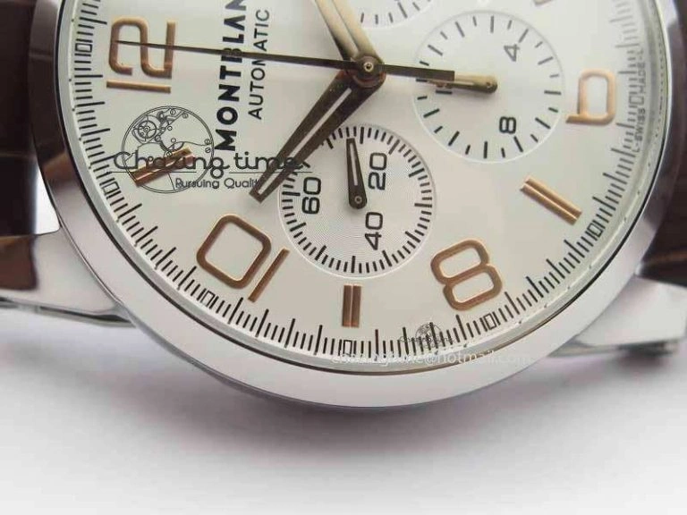 Montblanc Timewalker Chrono SS White Dial RG Numerals On Leather Strap A ZipUp 7621