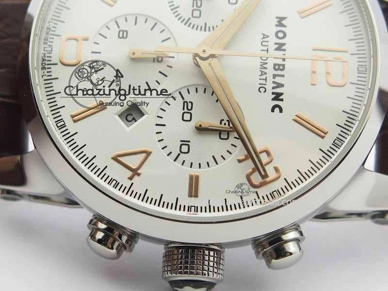 Montblanc Timewalker Chrono SS White Dial RG Numerals On Leather Strap A ZipUp 7621