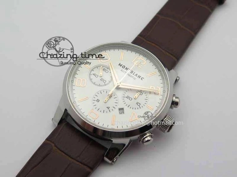 Montblanc Timewalker Chrono SS White Dial RG Numerals On Leather Strap A ZipUp 7621