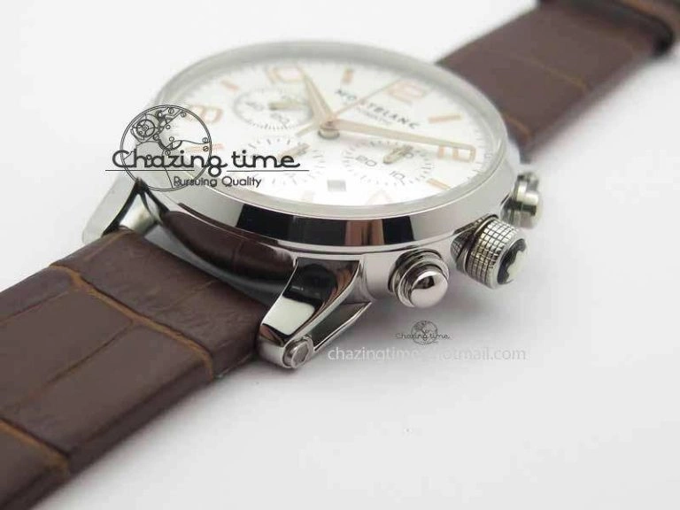 Montblanc Timewalker Chrono SS White Dial RG Numerals On Leather Strap A ZipUp 7621