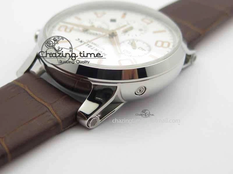 Montblanc Timewalker Chrono SS White Dial RG Numerals On Leather Strap A ZipUp 7621