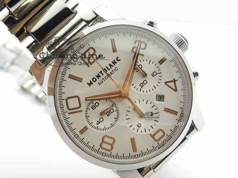 Montblanc Timewalker Chrono SS White Dial RG Numerals On SS Bracelet A Contemporary 7615