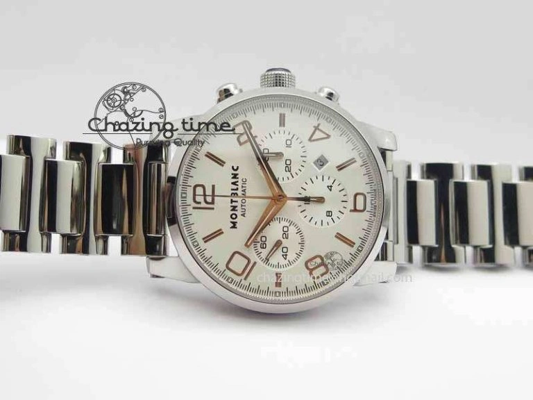Montblanc Timewalker Chrono SS White Dial RG Numerals On SS Bracelet A Contemporary 7615
