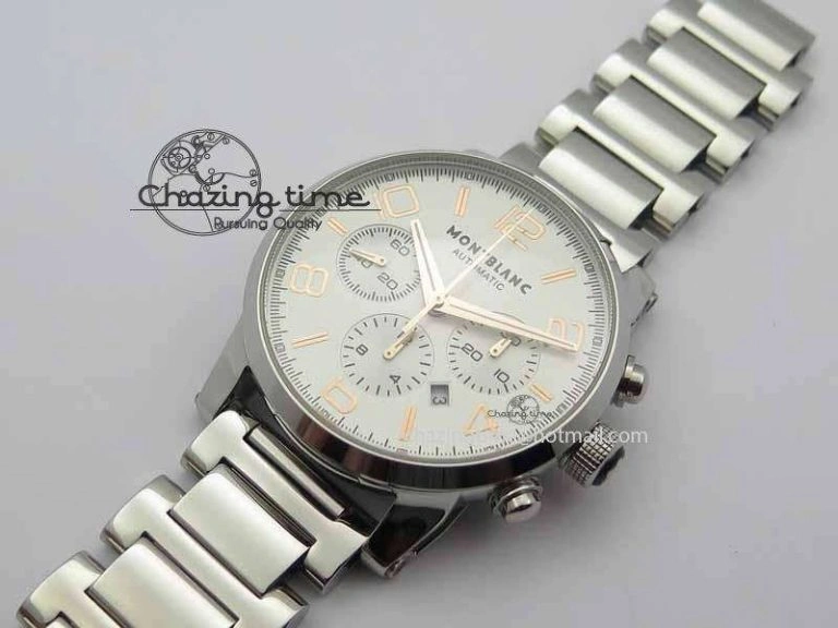 Montblanc Timewalker Chrono SS White Dial RG Numerals On SS Bracelet A Contemporary 7615