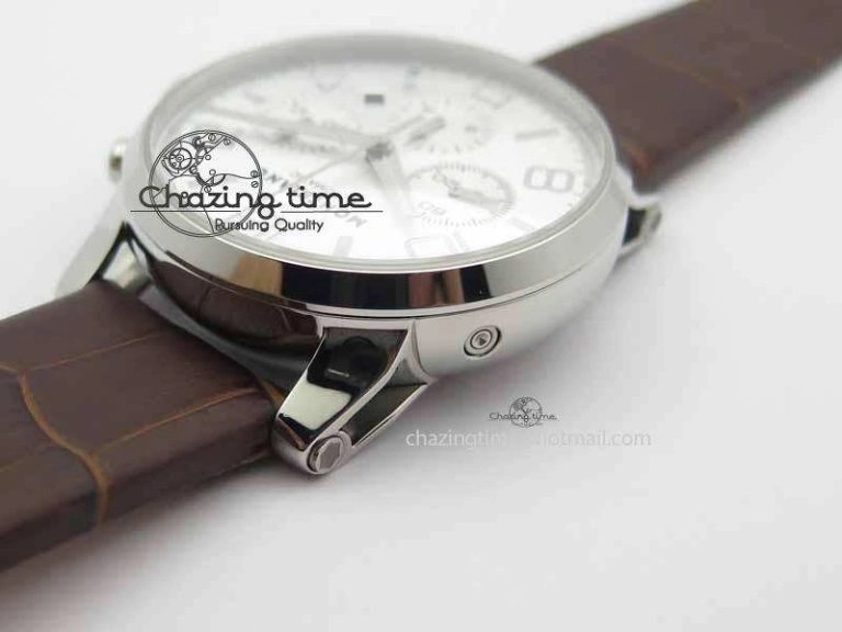 WellDesigned Montblanc Timewalker Chrono SS White Dial Silver Numerals On Leather Strap A 7620