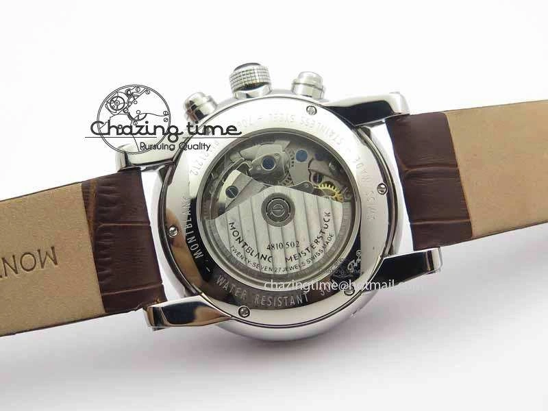 WellDesigned Montblanc Timewalker Chrono SS White Dial Silver Numerals On Leather Strap A 7620